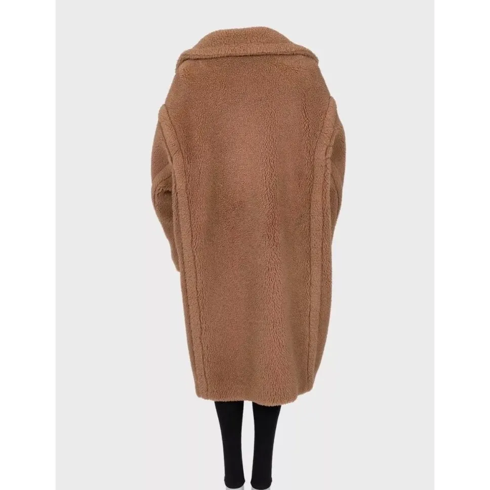 Max Mara Camel Wool & Silk Oversize Teddy Coat Sz.L Pre-owned Camel Wool Good - Inside View