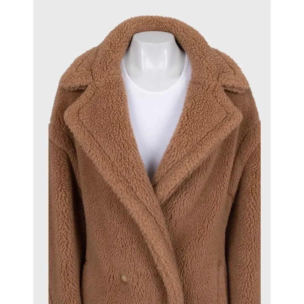 Max Mara Camel Wool & Silk Oversize Teddy Coat Sz.L Pre-owned Camel Wool Good - Model View