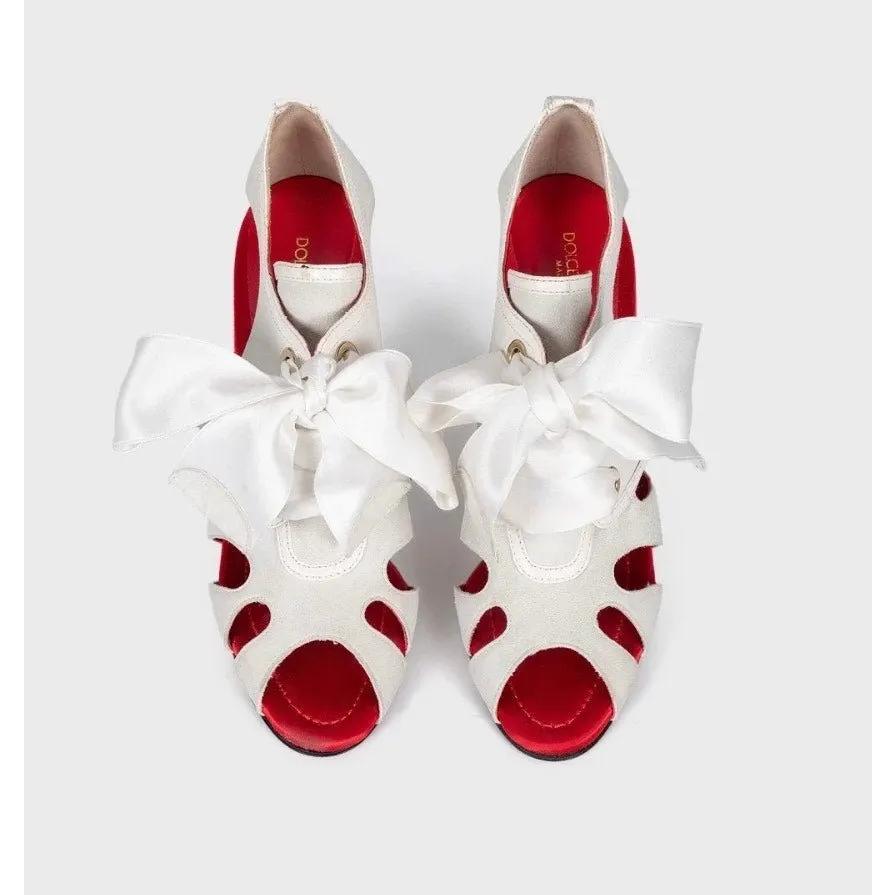 Dolce & Gabbana White Suede Lace-Up Stiletto Heels Sz.37.5 pre-owned White Suede Good - Back View