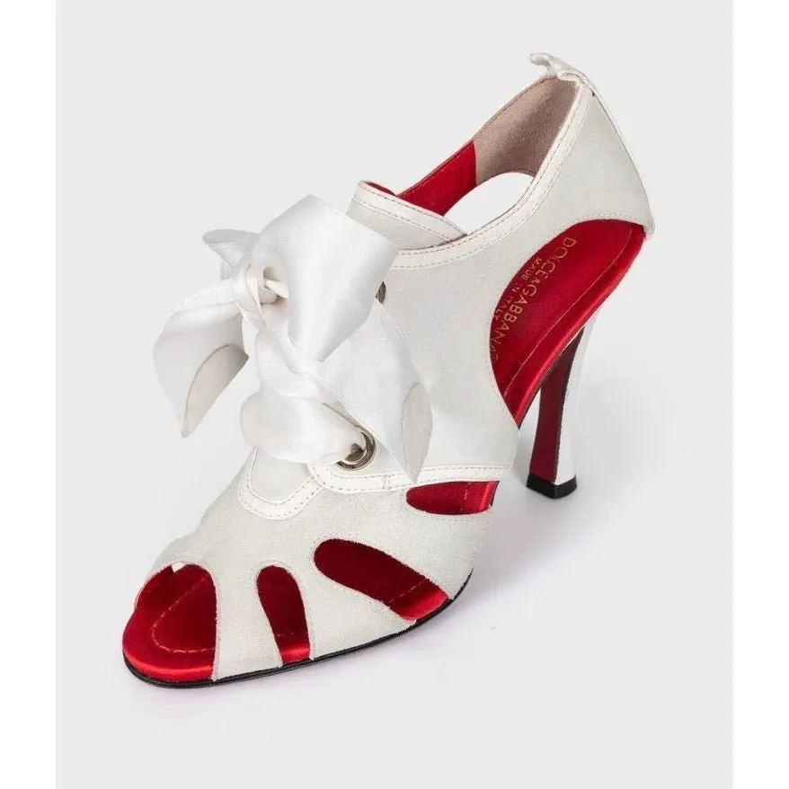 Dolce & Gabbana White Suede Lace-Up Stiletto Heels Sz.37.5 pre-owned White Suede Good - Inside View