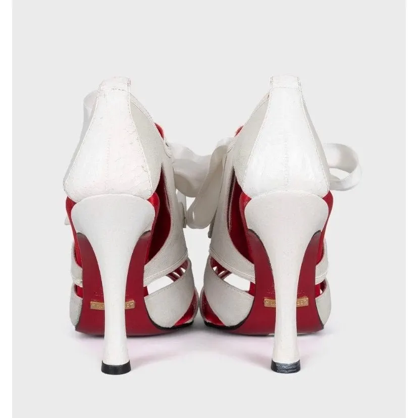 Dolce & Gabbana White Suede Lace-Up Stiletto Heels Sz.37.5 pre-owned White Suede Good - Model View