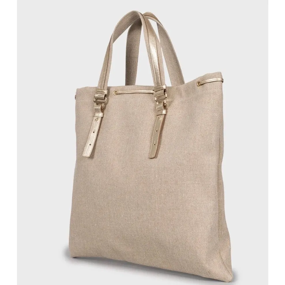 Saint Laurent Vintage Shopper Signature Logo Bag Pre-owned Beige Leather Good - Back View