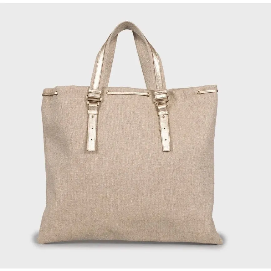 Saint Laurent Vintage Shopper Signature Logo Bag Pre-owned Beige Leather Good - Inside View