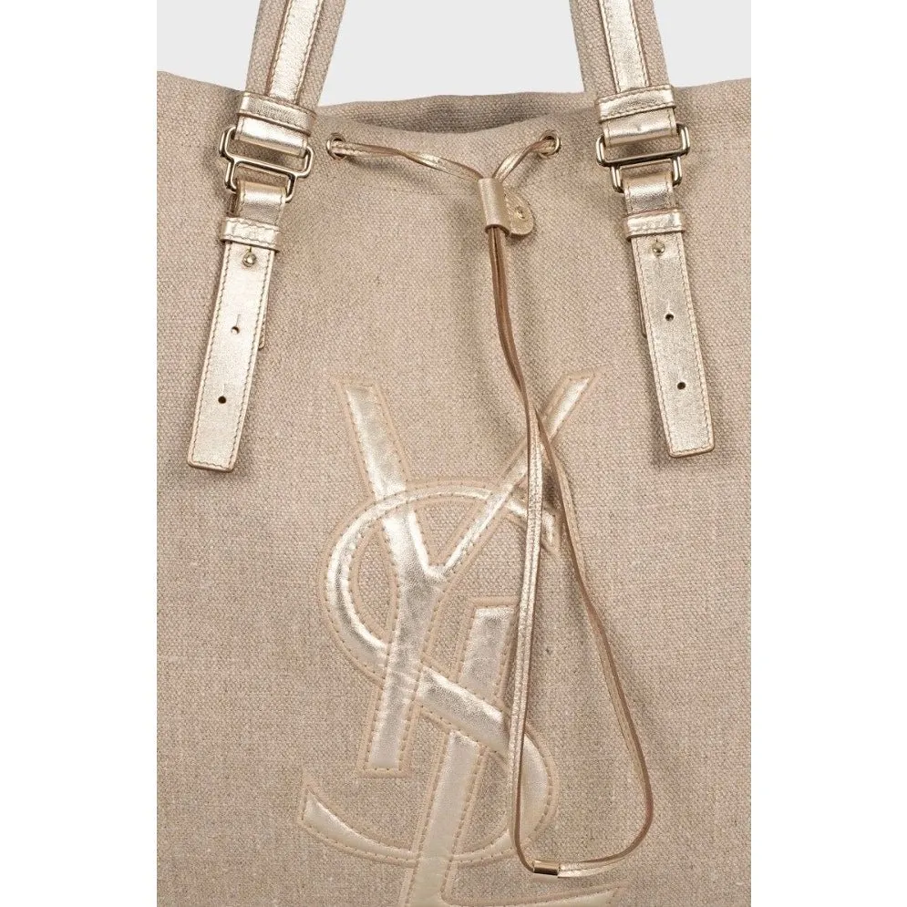 Saint Laurent Vintage Shopper Signature Logo Bag Pre-owned Beige Leather Good - Box View