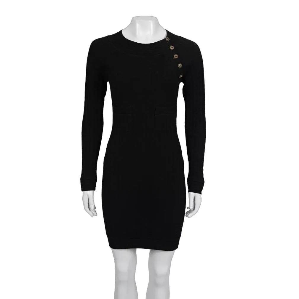 Chanel Black Fitted Dress Sz.36 Pre-owned Black Wool Good - Front View