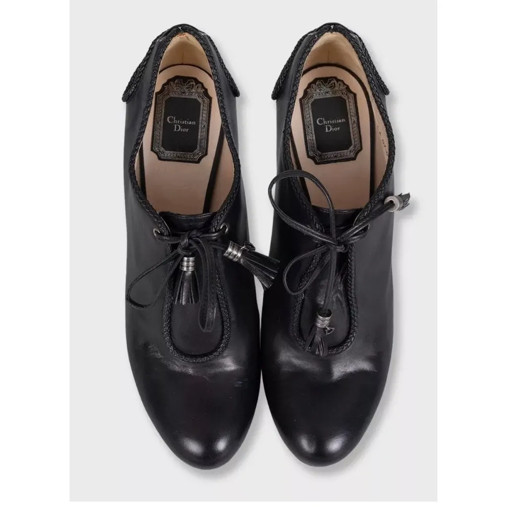 Dior Christian Dior Black Leather Heeled Ankle Boots Sz.39.5 Pre-owned Black Leather Good - Back View