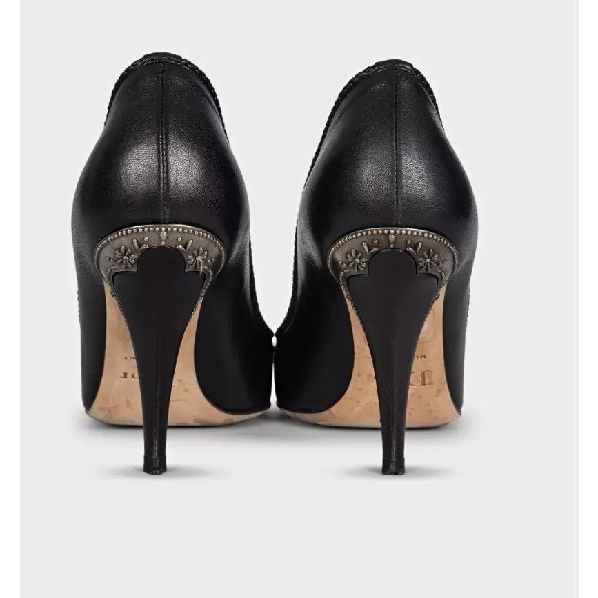 Dior Christian Dior Black Leather Sculpted Heel Bow Shoes Sz.39.5 Pre-owned Black Leather Good - Model View