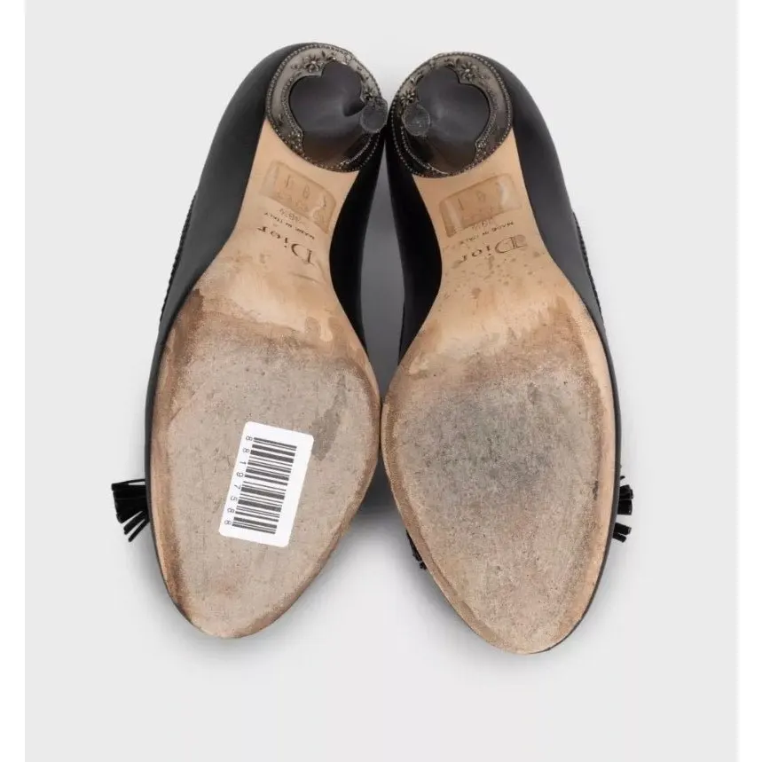 Dior Christian Dior Black Leather Sculpted Heel Bow Shoes Sz.39.5 Pre-owned Black Leather Good - Box View