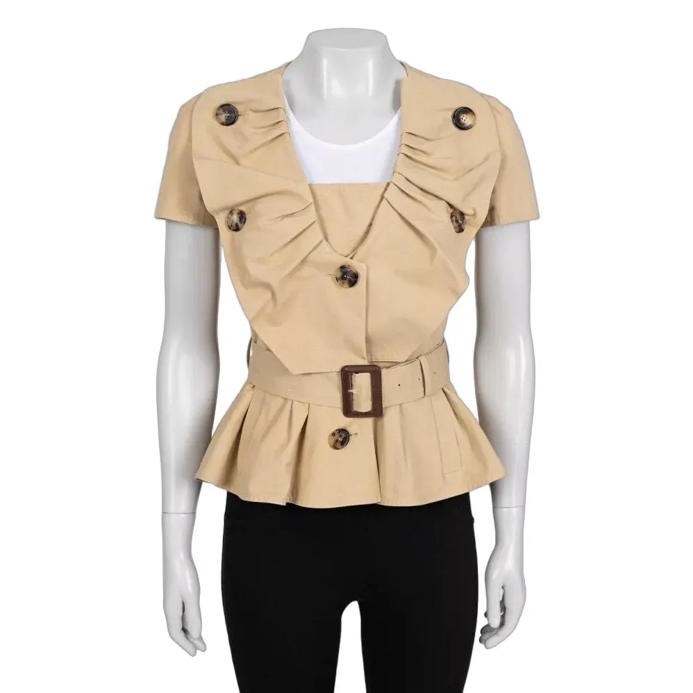 Dior Christian Dior Vintage Brown Cotton Short-Sleeve Jacket Sz.36/ S pre-owned Brown Cotton Good - Front View