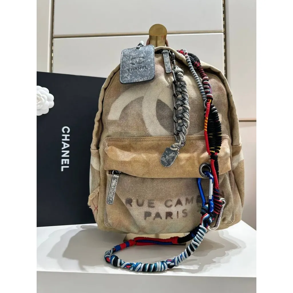 Chanel Graffiti Canvas & Leather Backpack Beige Pre-owned Beige Canvas Good - Box View