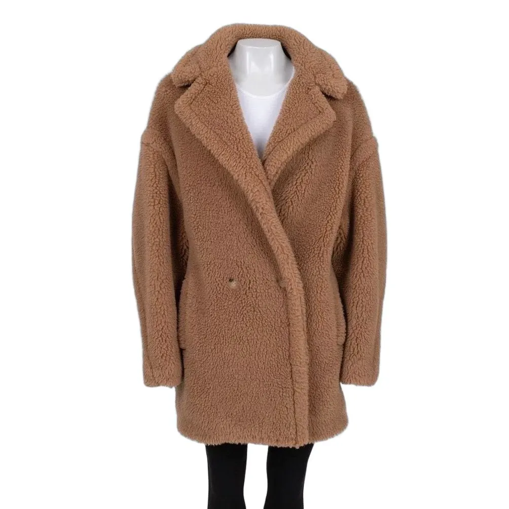 Max Mara Luxe Camel Wool & Silk Cropped Coat - Size L Pre-owned Camel Wool Good - Front View