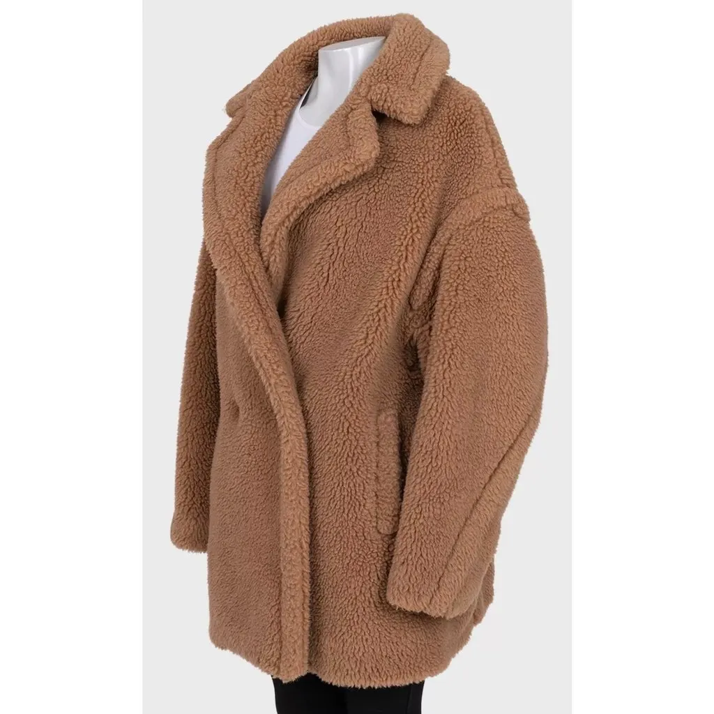 Max Mara Luxe Camel Wool & Silk Cropped Coat - Size L Pre-owned Camel Wool Good - Back View