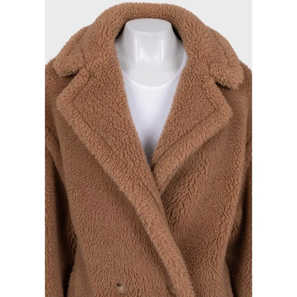 Max Mara Luxe Camel Wool & Silk Cropped Coat - Size L Pre-owned Camel Wool Good - Model View