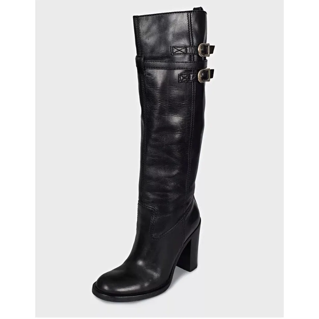 Gucci Black Leather Round Toe Stacked Heel Boots Sz.39.5 Pre-owned Black Leather Good - Inside View