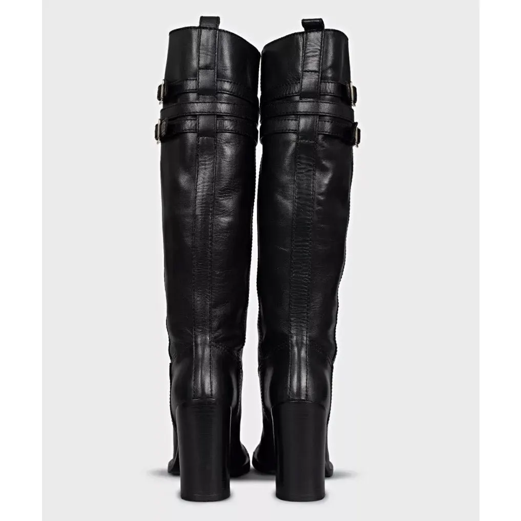 Gucci Black Leather Round Toe Stacked Heel Boots Sz.39.5 Pre-owned Black Leather Good - Model View