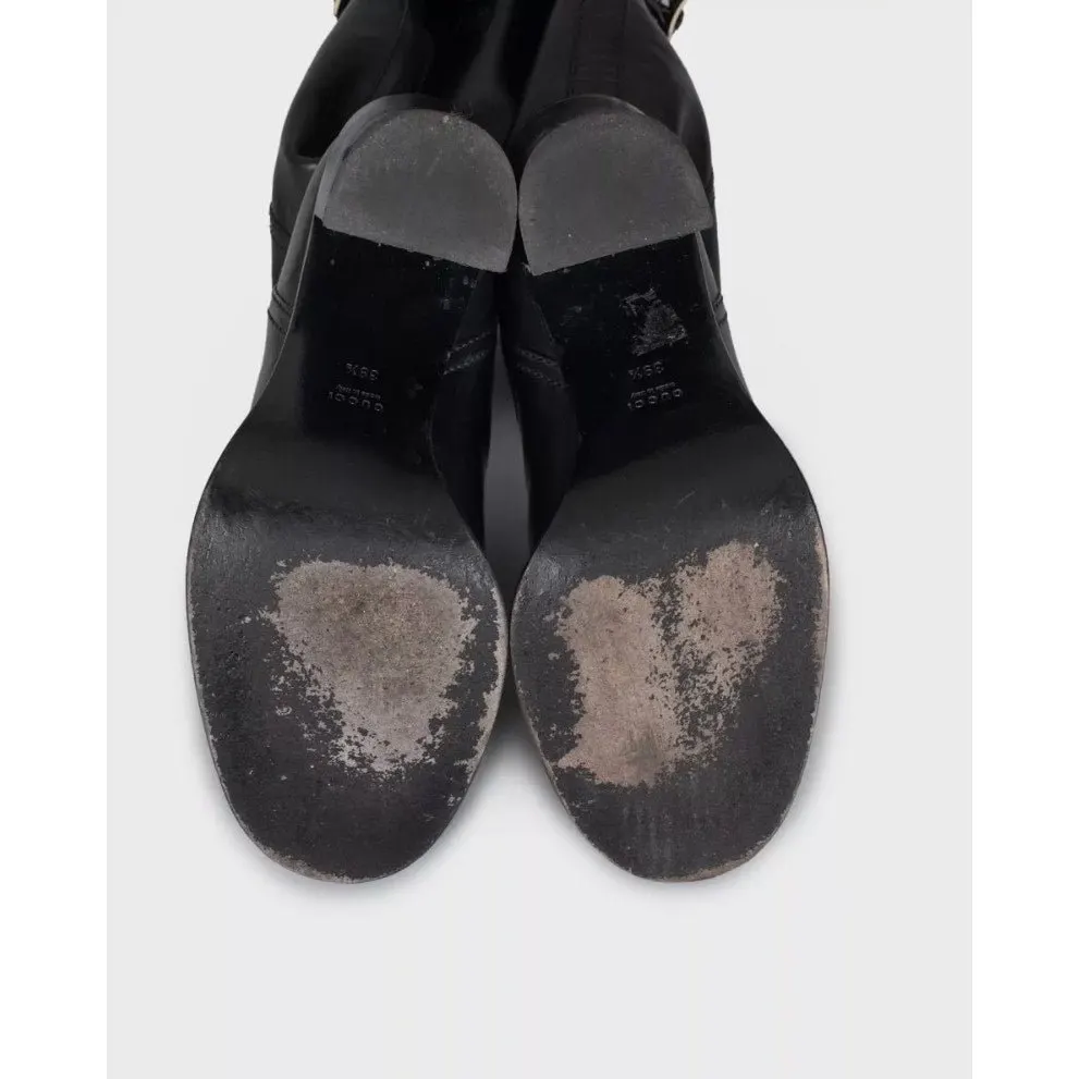 Gucci Black Leather Round Toe Stacked Heel Boots Sz.39.5 Pre-owned Black Leather Good - Box View