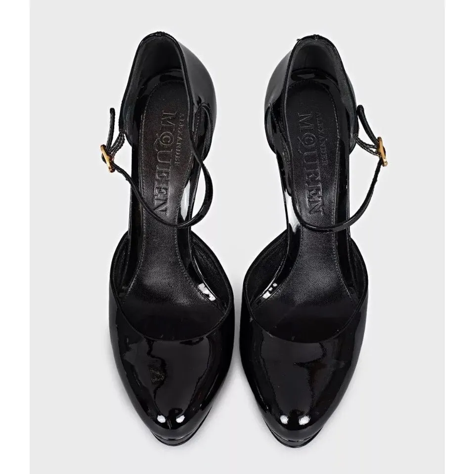 Alexander McQueen Black Patent Leather Sculpted Pumps Sz.37.5 Pre-owned Black Leather Good - Back View