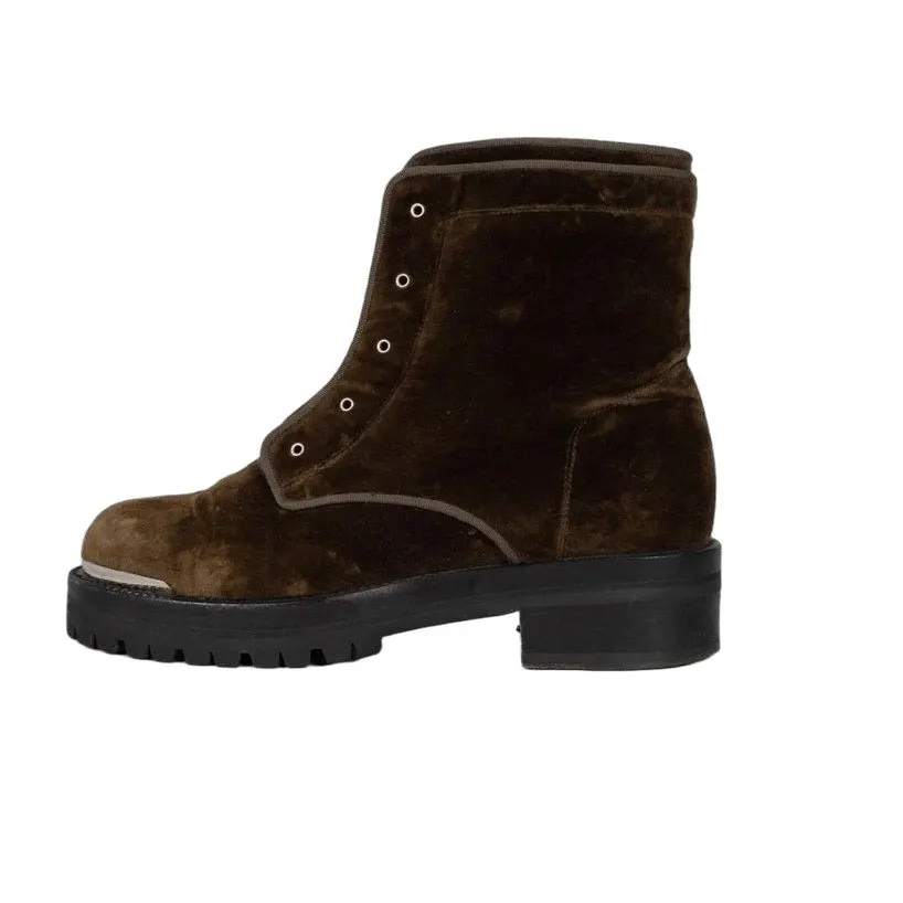 Alexander McQueen Brown Velour Ankle Boots EU 36.5 Pre-owned Brown Leather Good - Front View