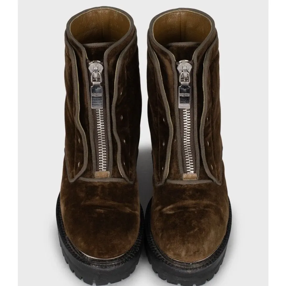 Alexander McQueen Brown Velour Ankle Boots EU 36.5 Pre-owned Brown Leather Good - Back View