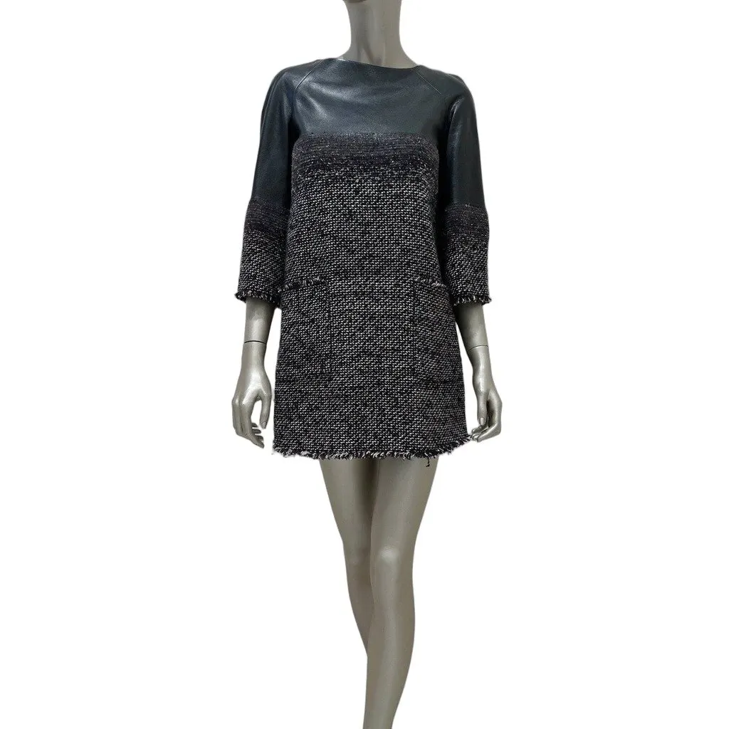 Chanel Tweed & Leather Dress Sz/36 Pre-owned Black Tweed Good - Front View