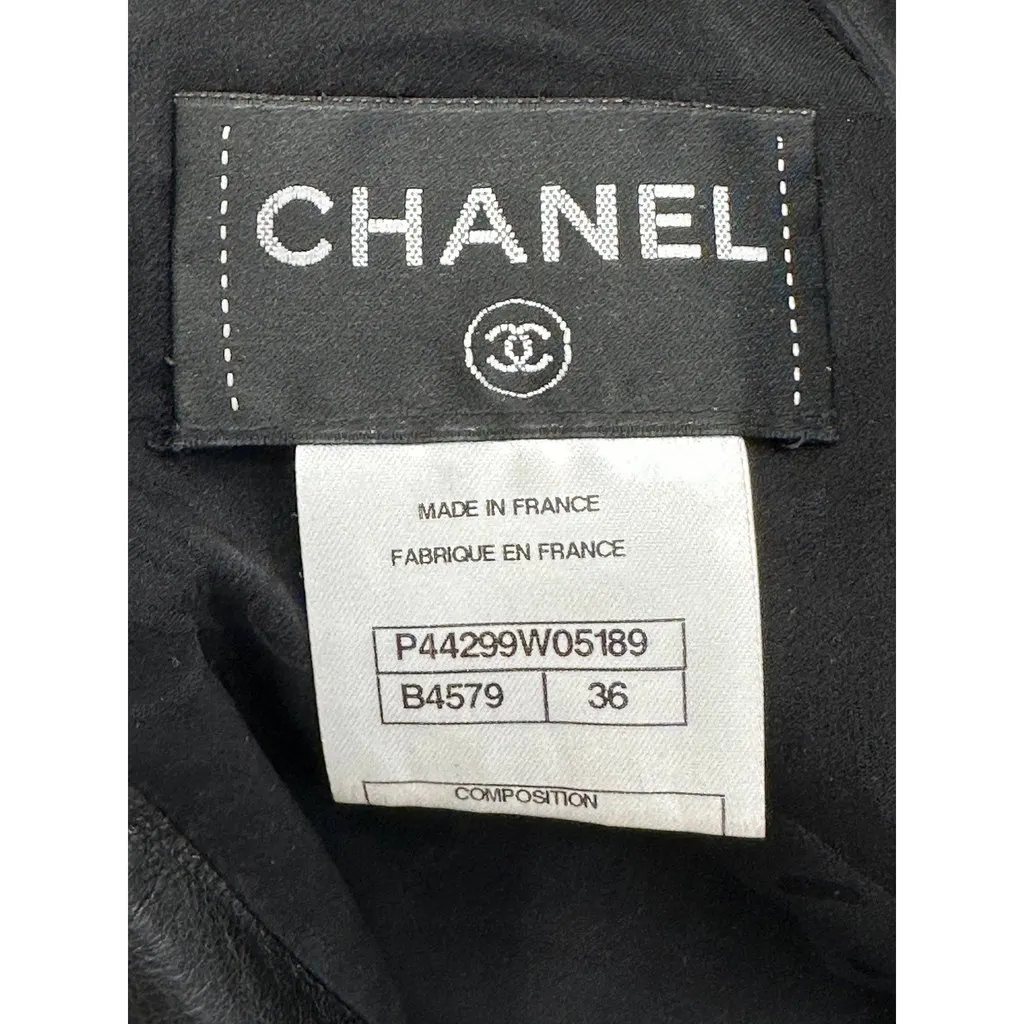 Chanel Tweed & Leather Dress Sz/36 Pre-owned Black Tweed Good - Inside View