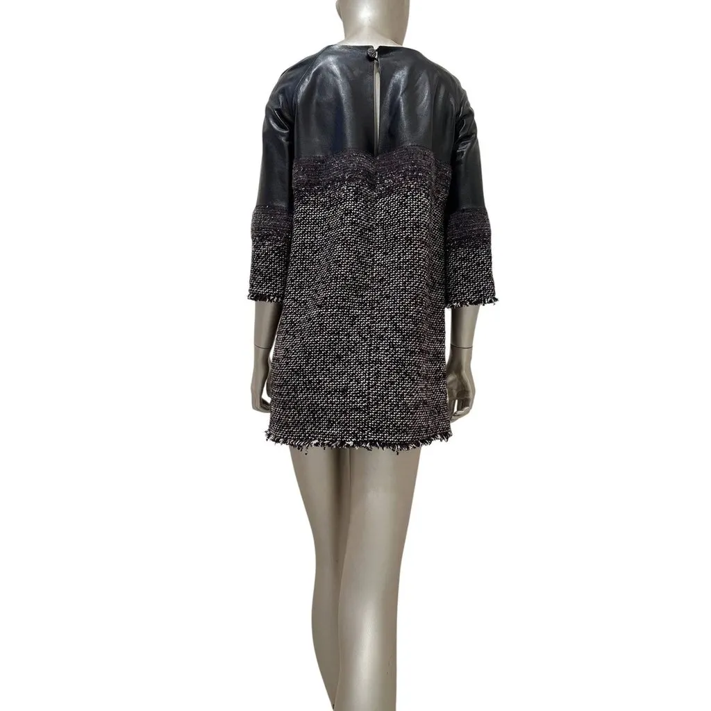 Chanel Tweed & Leather Dress Sz/36 Pre-owned Black Tweed Good - Model View
