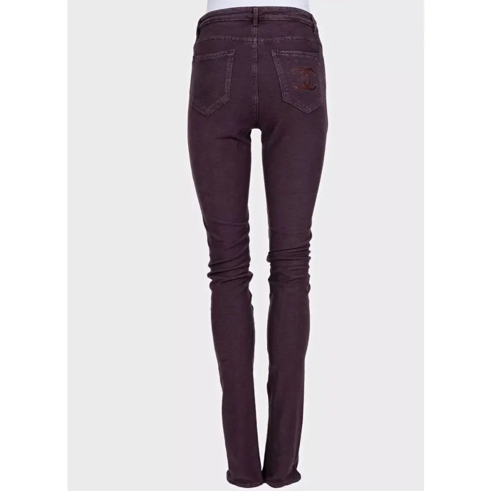 Chanel Purple Mid-Rise Skinny Jeans Sz.36 Pre-owned Purple Cotton Good - Inside View