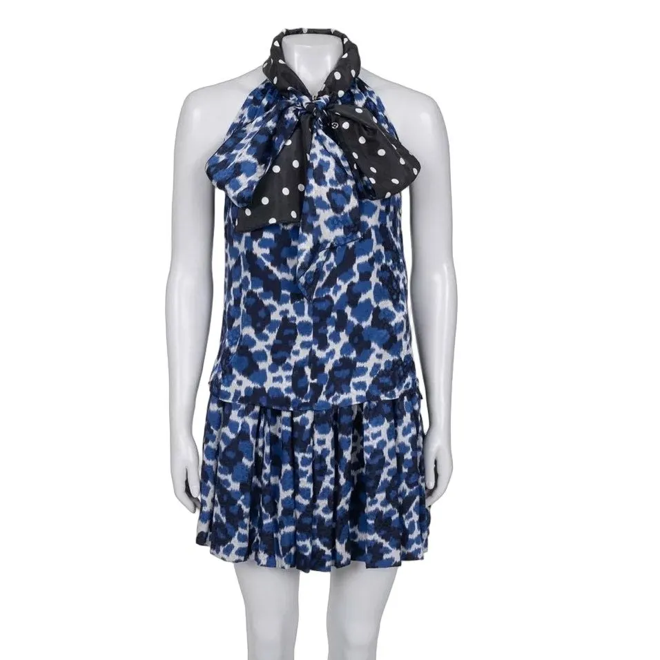 Louis Vuitton Louis Vuitton Blue Silk Skirt & Top Suit Set Sz.36 Pre-owned Blue Silk Good - Front View