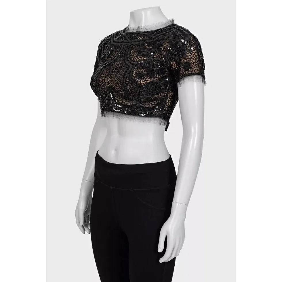 Emilio Pucci Elegant Black Sequin Peter Dundas Top Sz.XS Pre-owned Black Good - Back View