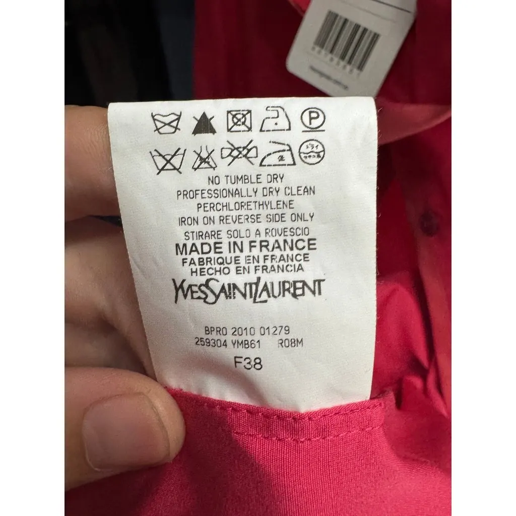 Yves Saint Laurent Yves Saint Laurent Pink Fitted Coat - US 6 / FR 38 Pre-owned Pink Cotton Good - Box View