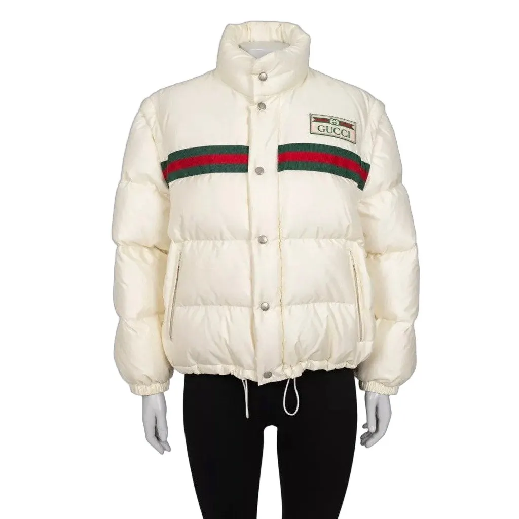 Gucci White Down Detachable Sleeves Jacket Sz.40 IT Pre-owned White Cotton Good - Front View