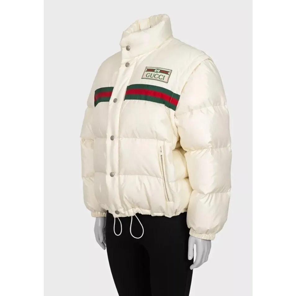 Gucci White Down Detachable Sleeves Jacket Sz.40 IT Pre-owned White Cotton Good - Back View