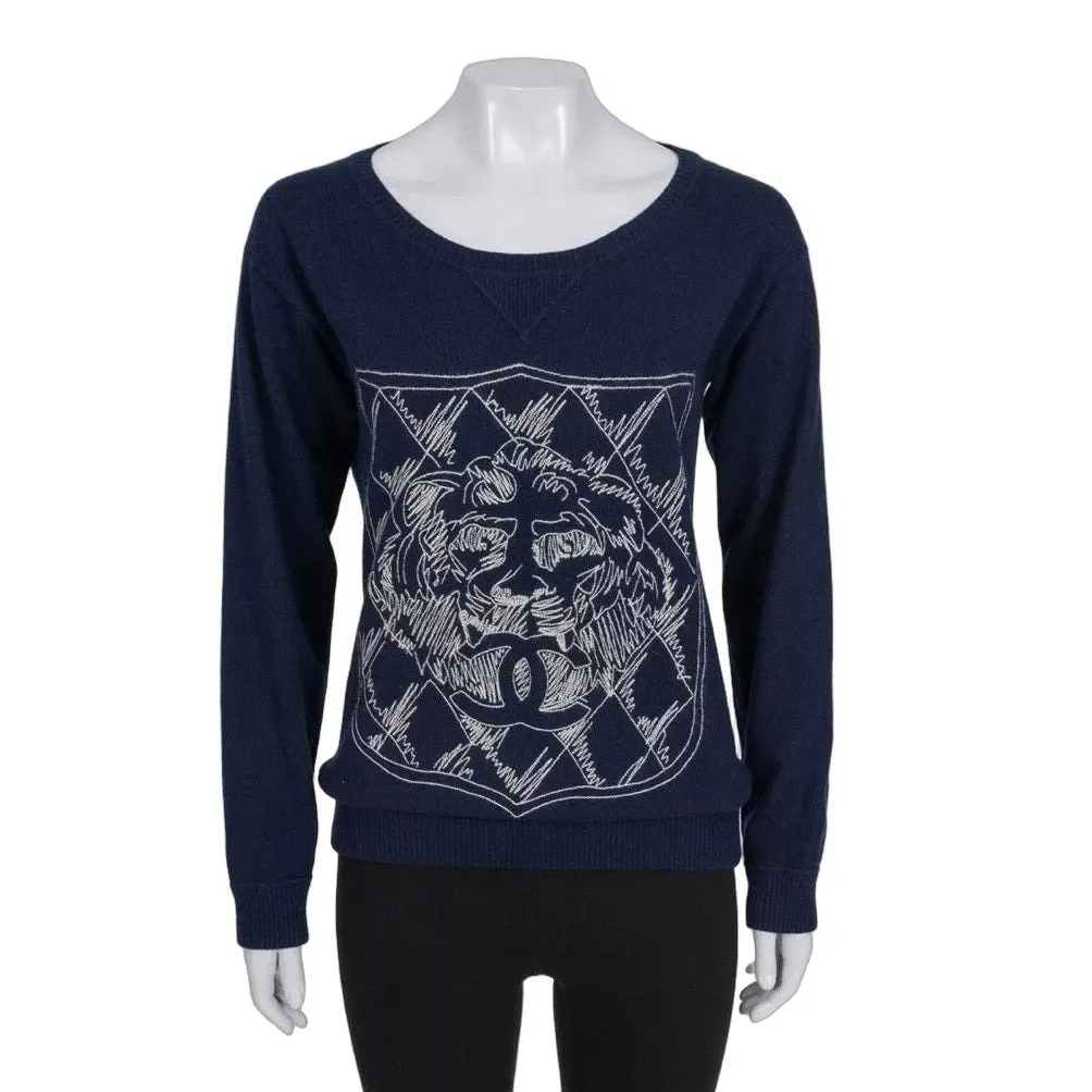 Chanel Vintage Blue Cashmere Jumper - Size M, EU38 Pre-owned Blue Wool Good - Front View