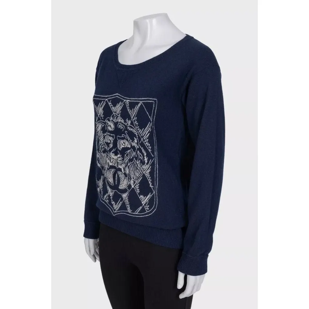 Chanel Vintage Blue Cashmere Jumper - Size M, EU38 Pre-owned Blue Wool Good - Back View