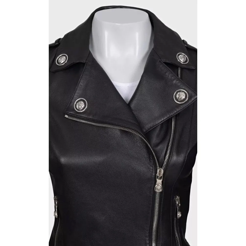 Versus Versus Versace Black Leather Jacket - Size 38/XS Pre-owned Black Leather Good - Model View