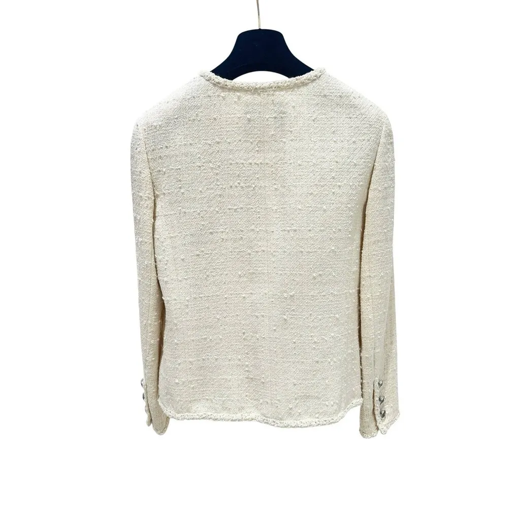 Chanel Camellia Cream Tweed Jacket Sz.38 pre-owned Camel Tweed Good - Back View