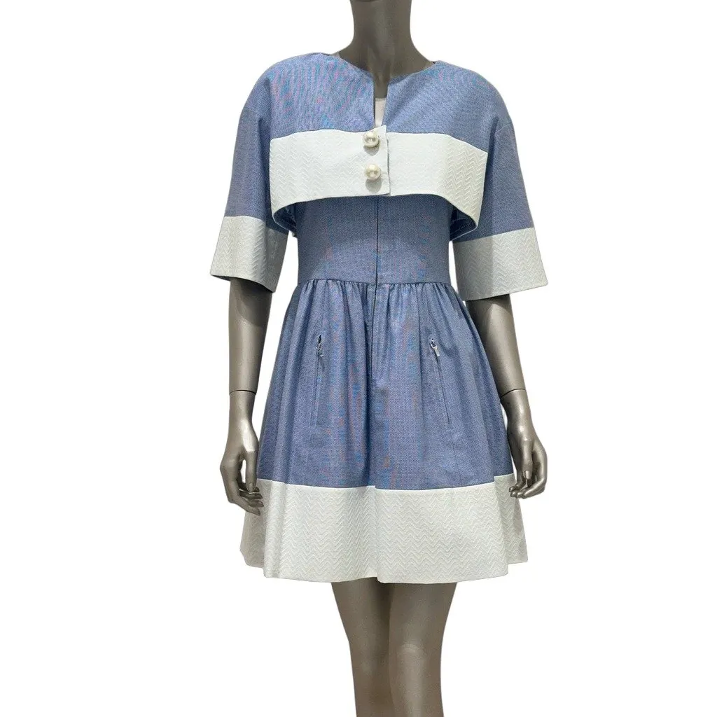Chanel Chanel Blue Dress with Cape – Spring 2013 Collection – Sz. 36 Pre-owned Blue Cotton Good - Front View