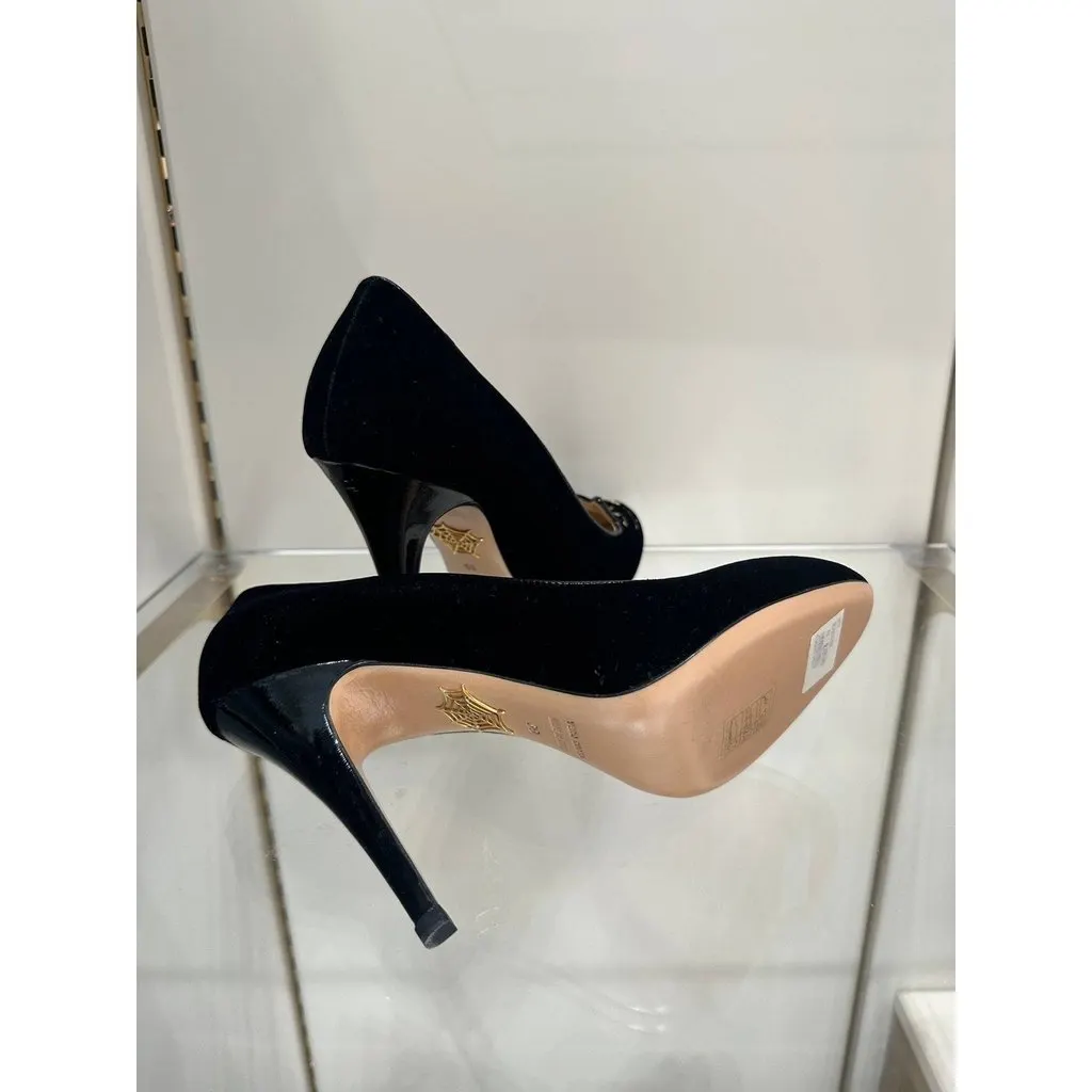 Charlotte Olympia NWOB Charlotte Olympia Black Velvet Kitty 110 Pumps - Size 39 Pre-owned Black Velvet Never worn - Model View