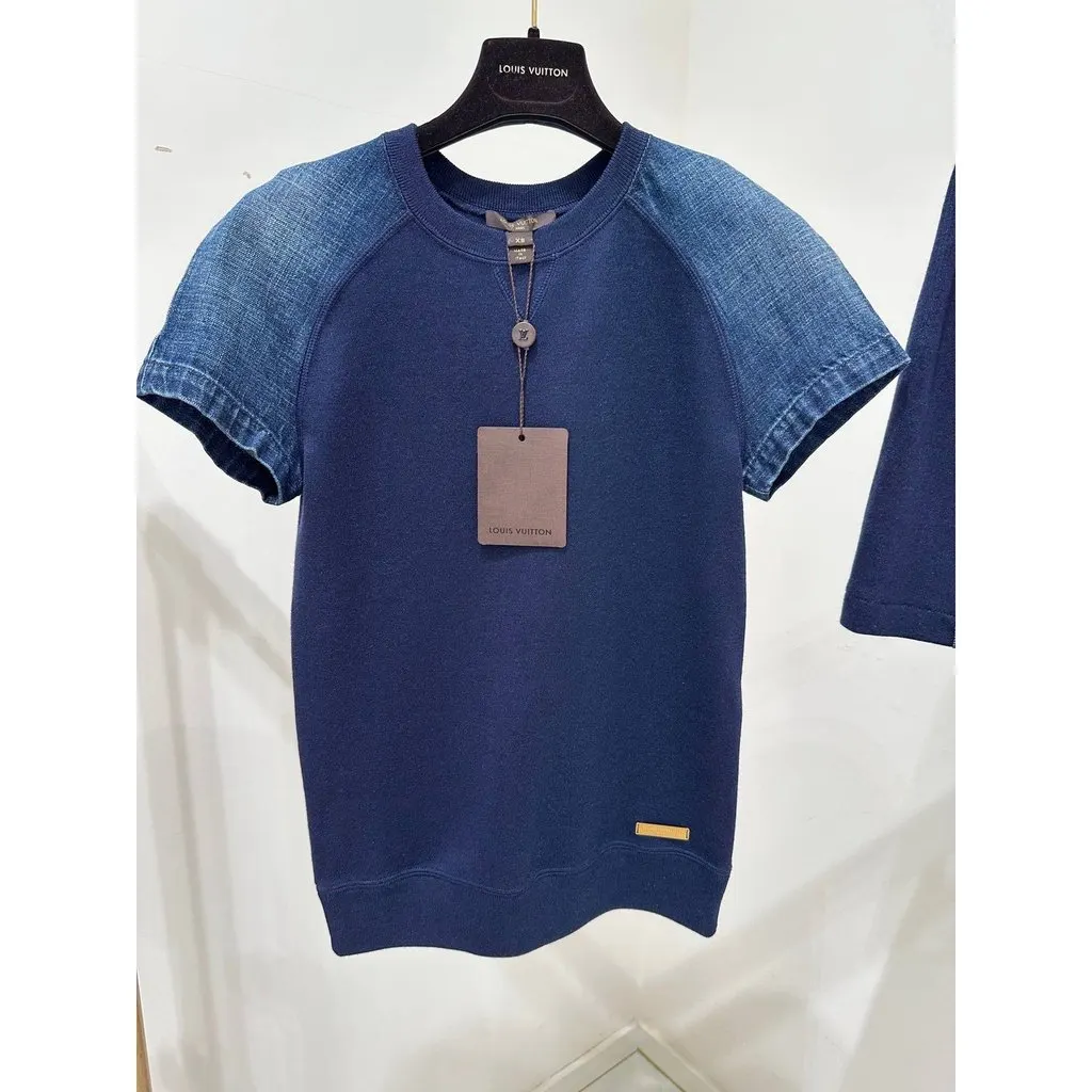 Louis Vuitton Louis Vuitton Wool & Silk T-Shirt with Denim Sleeves Set - XS Pre-owned Navy Wool Never worn - Back View