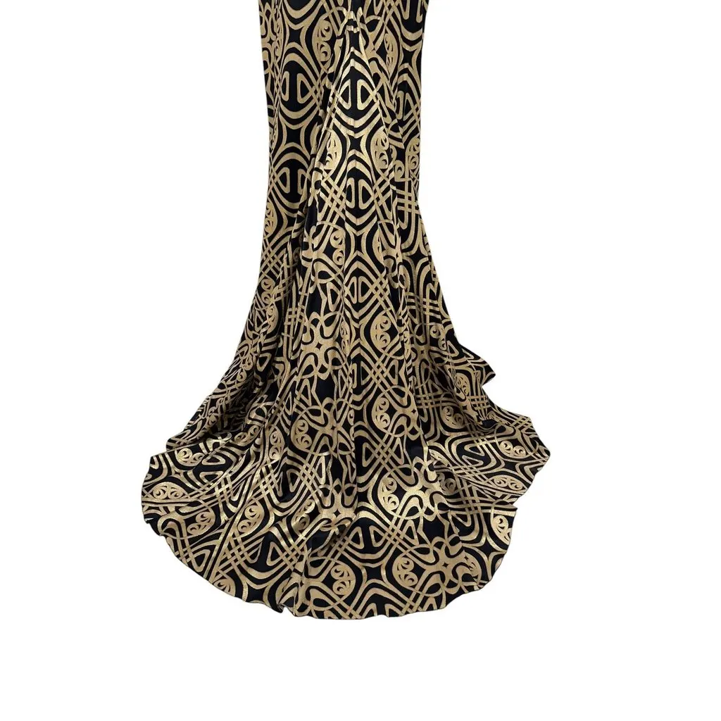 Roberto Cavalli Black & Gold Print Silk Maxi Dress Sz 38 Pre-owned Black Silk Good - Box View