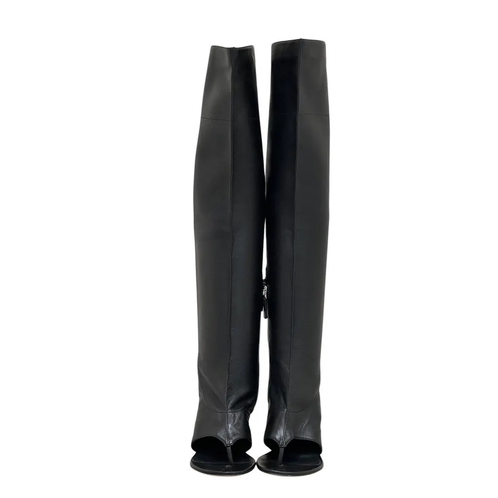 Chanel Black Leather Thong Heeled Sandal Boots 38 Pre-owned Black Leather Good - Inside View