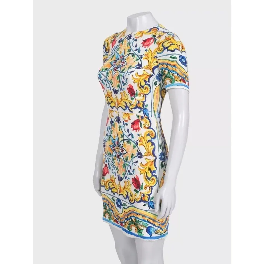 Dolce & Gabbana Stunning Dolce & Gabbana White Silk Floral Dress IT40/S Pre-owned White Silk Good - Back View