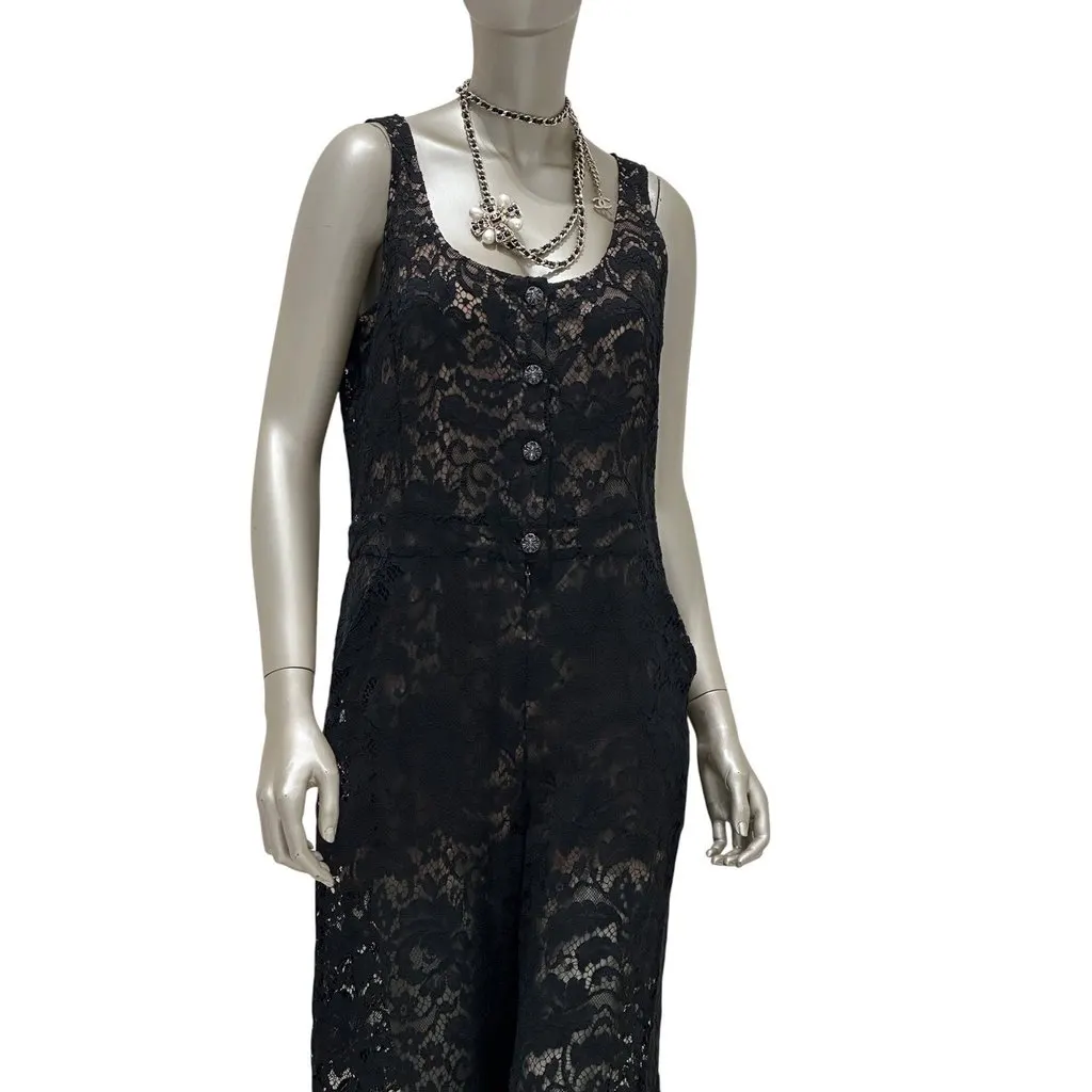 Chanel Black Lace Evening Jumpsuit - Size 44 Pre-owned Black Lace Good - Model View