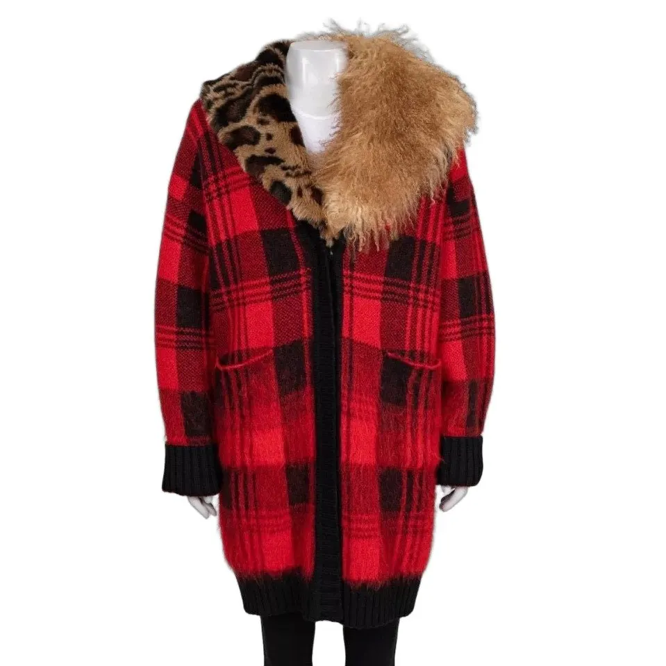 Roberto Cavalli Red Checkered Wool Mohair Cardigan Sz.40/S Pre-owne Red Wool Good - Front View