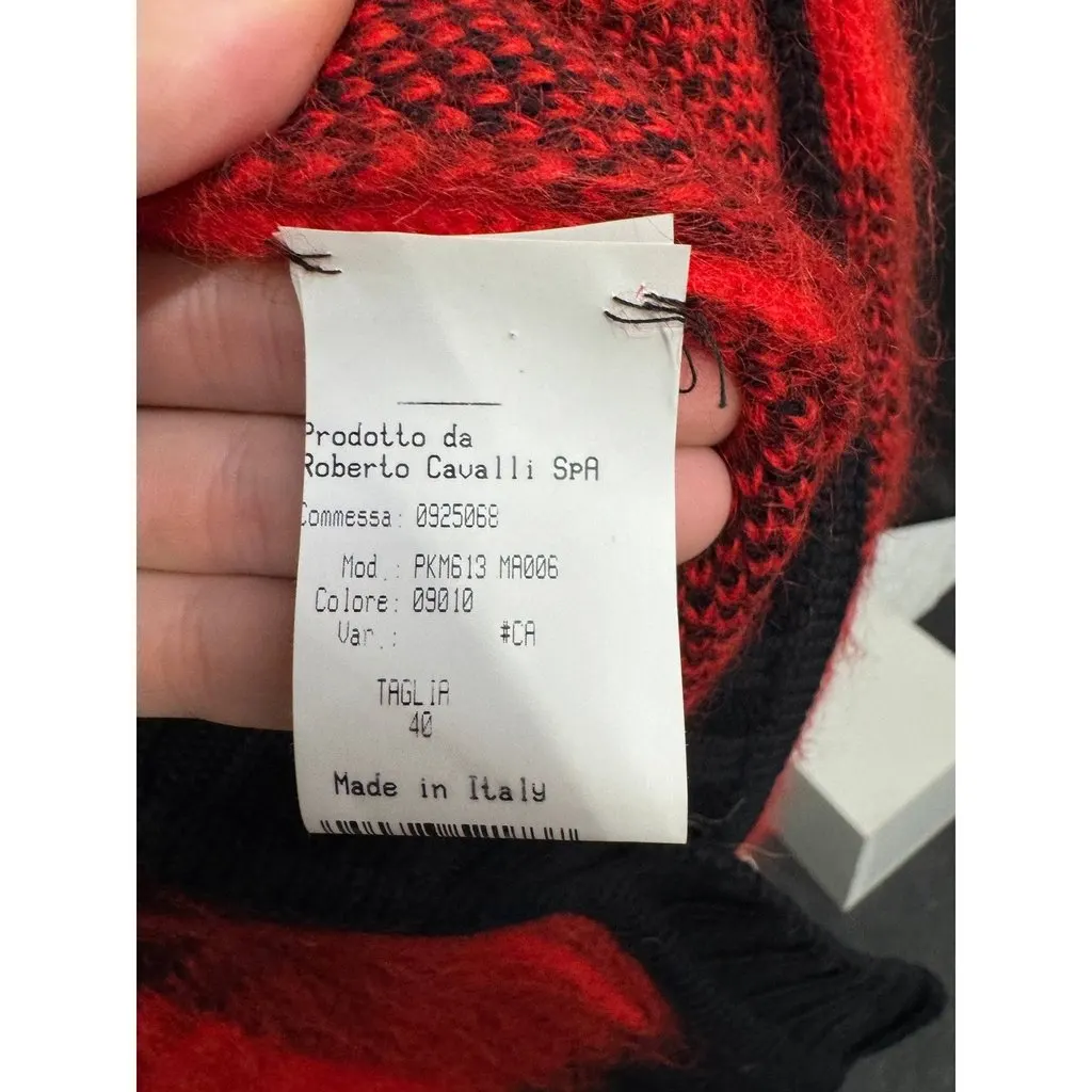 Roberto Cavalli Red Checkered Wool Mohair Cardigan Sz.40/S Pre-owne Red Wool Good - Back View