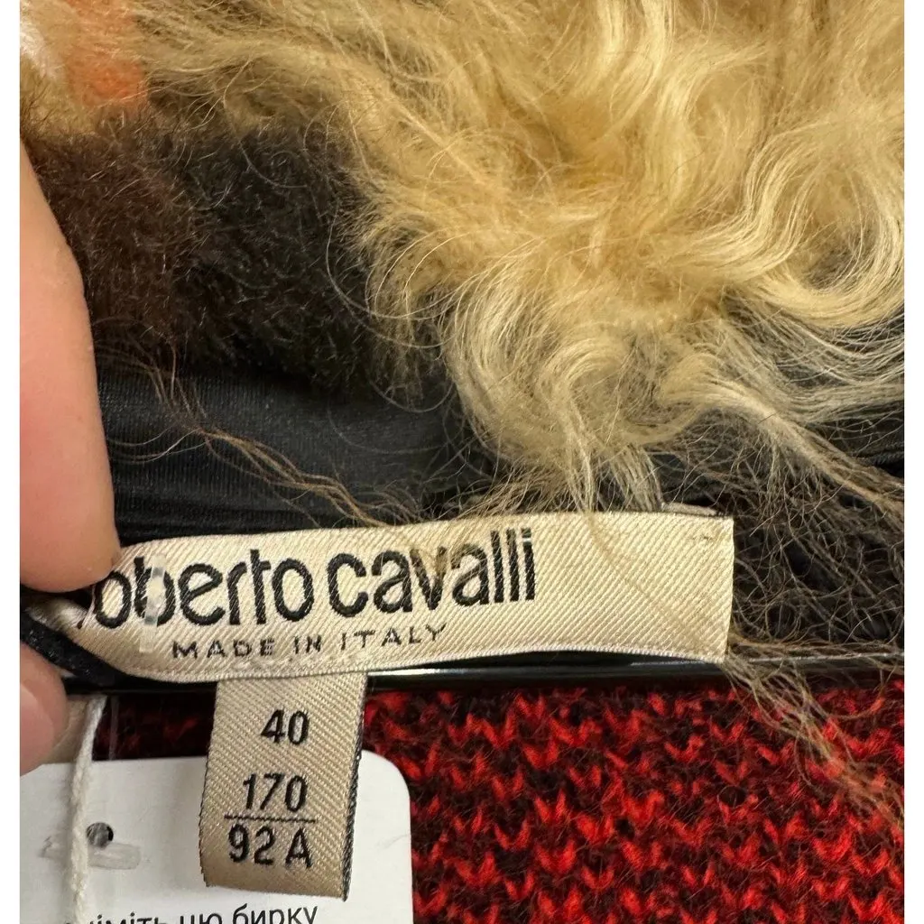 Roberto Cavalli Red Checkered Wool Mohair Cardigan Sz.40/S Pre-owne Red Wool Good - Inside View
