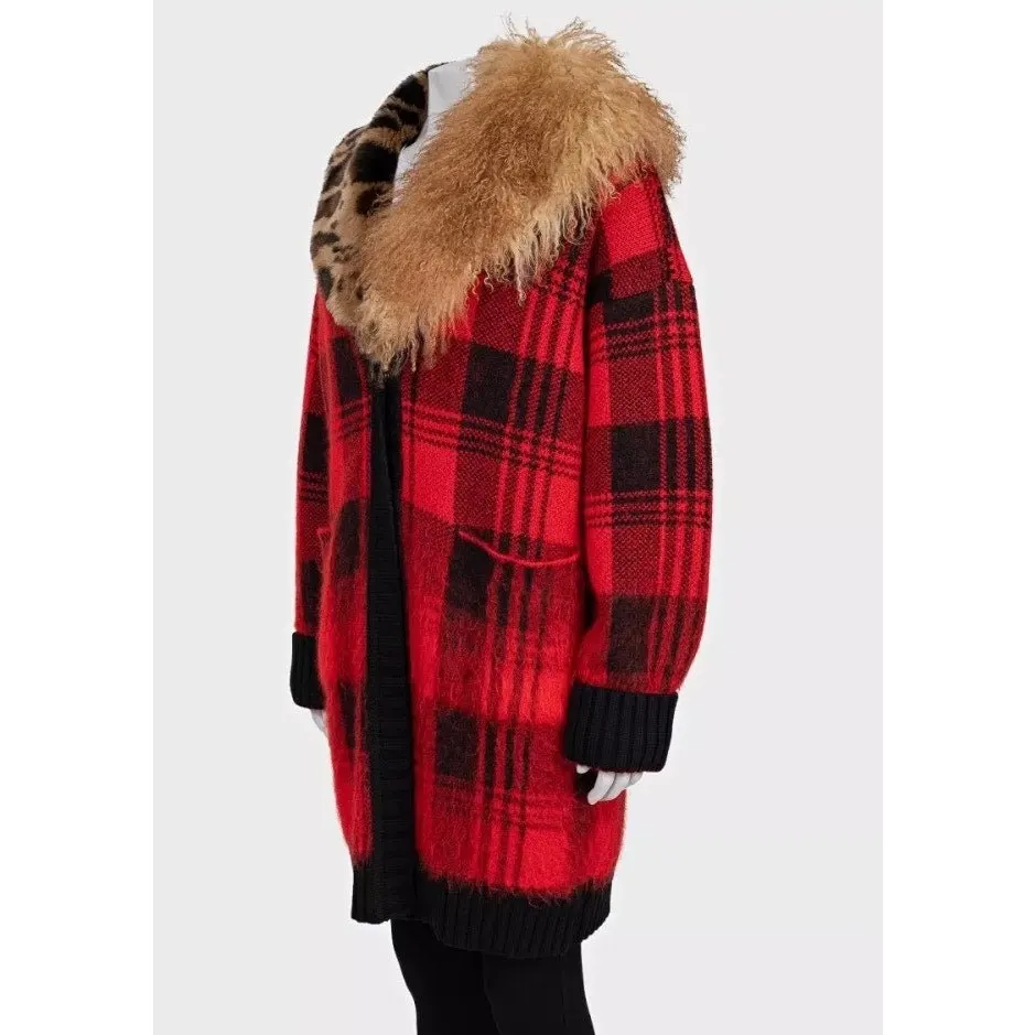 Roberto Cavalli Red Checkered Wool Mohair Cardigan Sz.40/S Pre-owne Red Wool Good - Box View