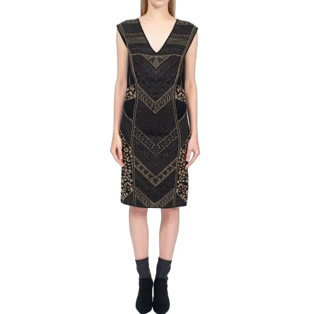Roberto Cavalli Signature Patterned Dress - Size XL Pre-owned Black Good - Front View