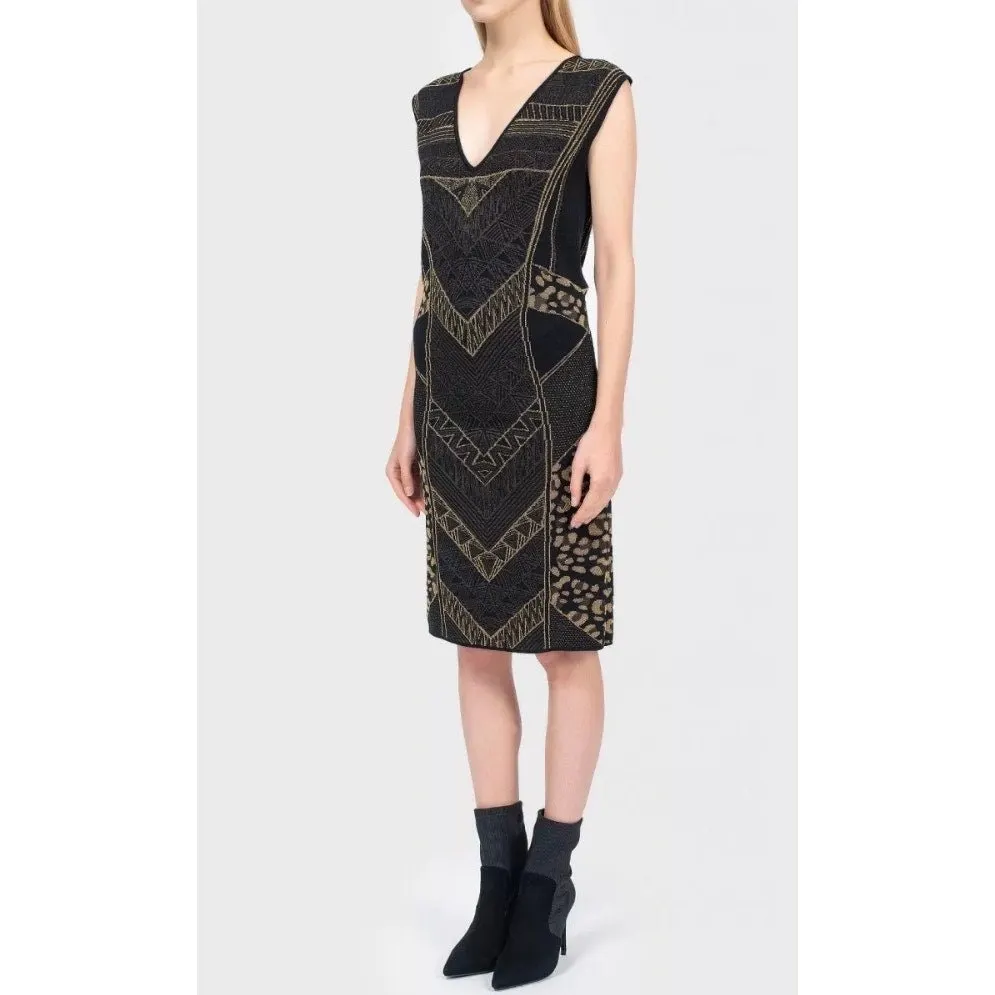 Roberto Cavalli Signature Patterned Dress - Size XL Pre-owned Black Good - Inside View