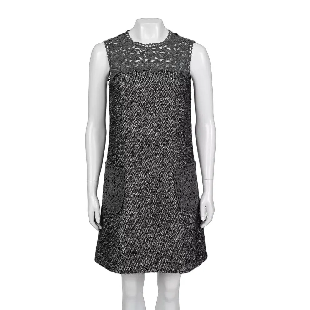 Dolce & Gabbana Gray Straight-Cut Dress Sz.M Pre-owned Grey Lace Good - Front View